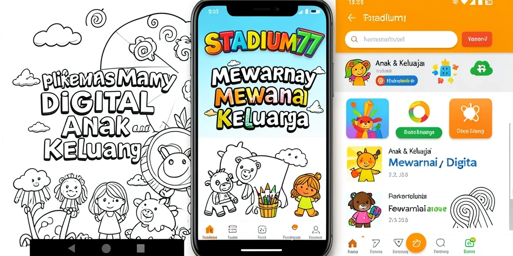 Antarmuka aplikasi STADIUM77 yang colorful dan ramah anak.