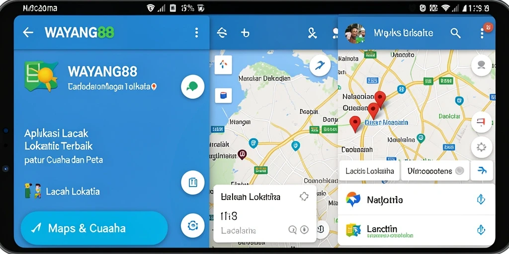 Tampilan antarmuka aplikasi Lacak Lokasi WAYANG88 dengan fitur cuaca.