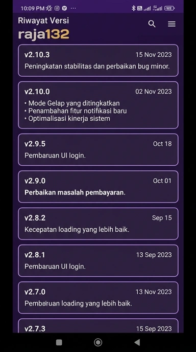Riwayat versi terbaru raja132 untuk pengguna Android